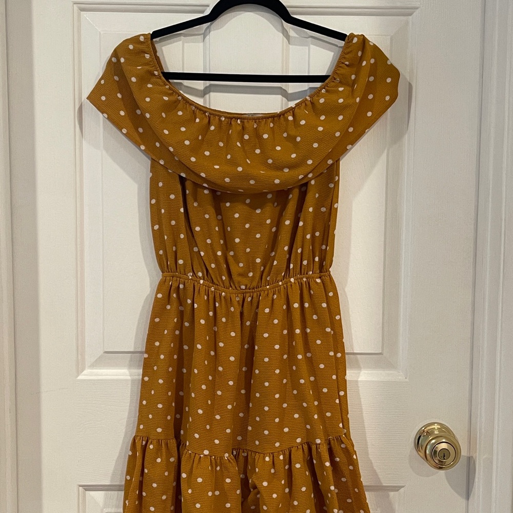 Polka Dot Off-Shoulder Dress in Mustard